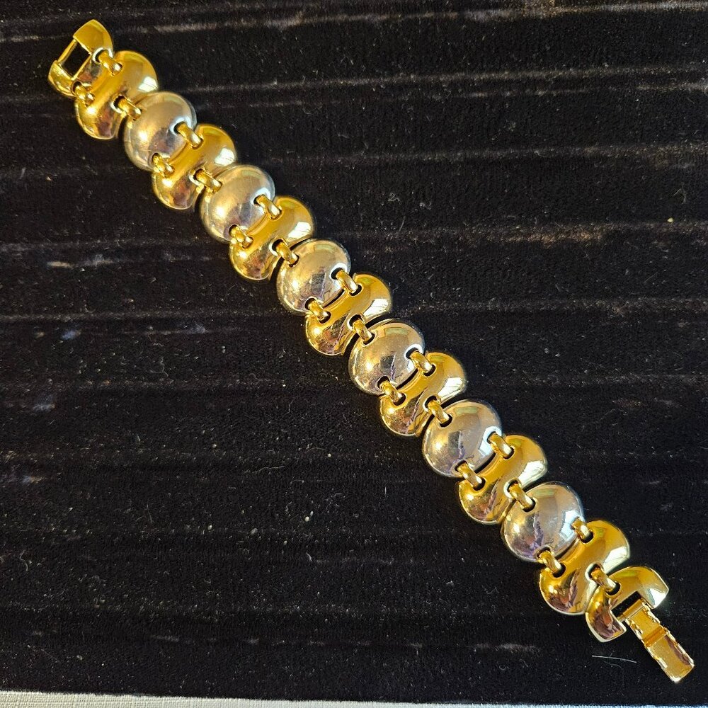 Monet Wide Link Two-Tone Gold Silver Bracelet Vintage 7 1/2"-Item #712